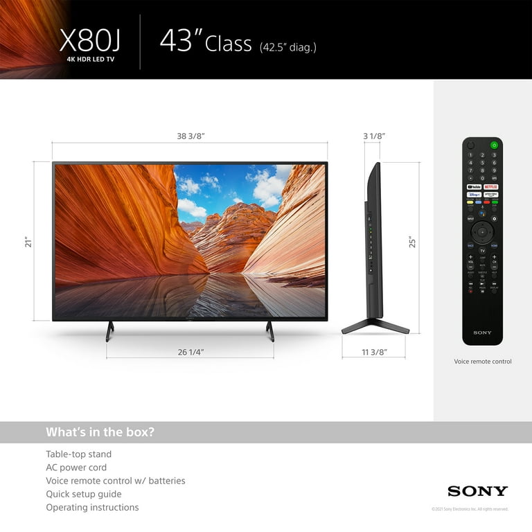 Sony 43 Class KD43X80J 4K Ultra HD LED Smart Google TV with Dolby Vision  HDR X80J Series 2021 model 