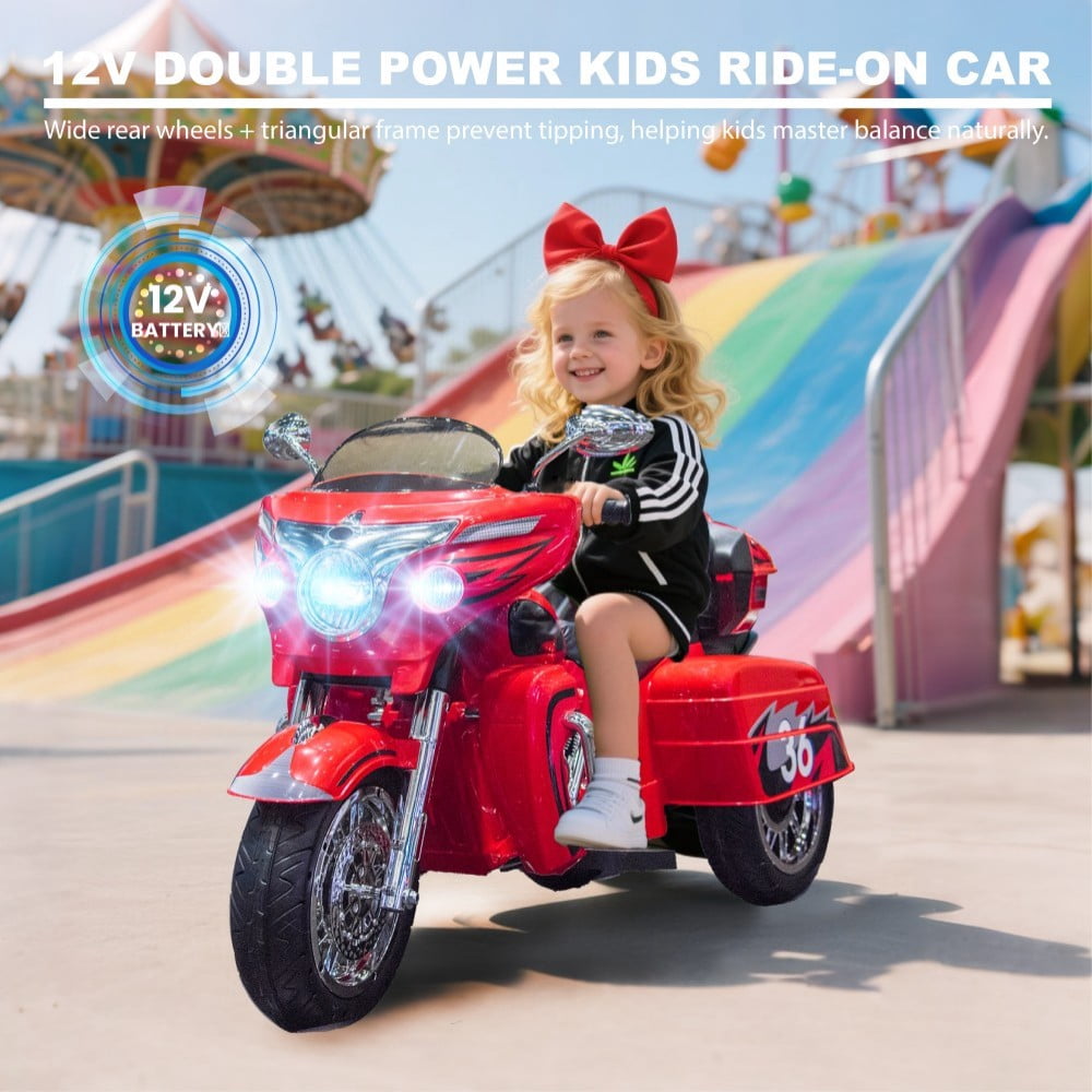 DNWRZCJXY 12V Kids Electric Motorcycle for Ages 3-8 | ASTM/CPC Certified 3-Wheel Ride-On Toy with 1-Hour Battery & Bluetooth|Max 100lbs|Red