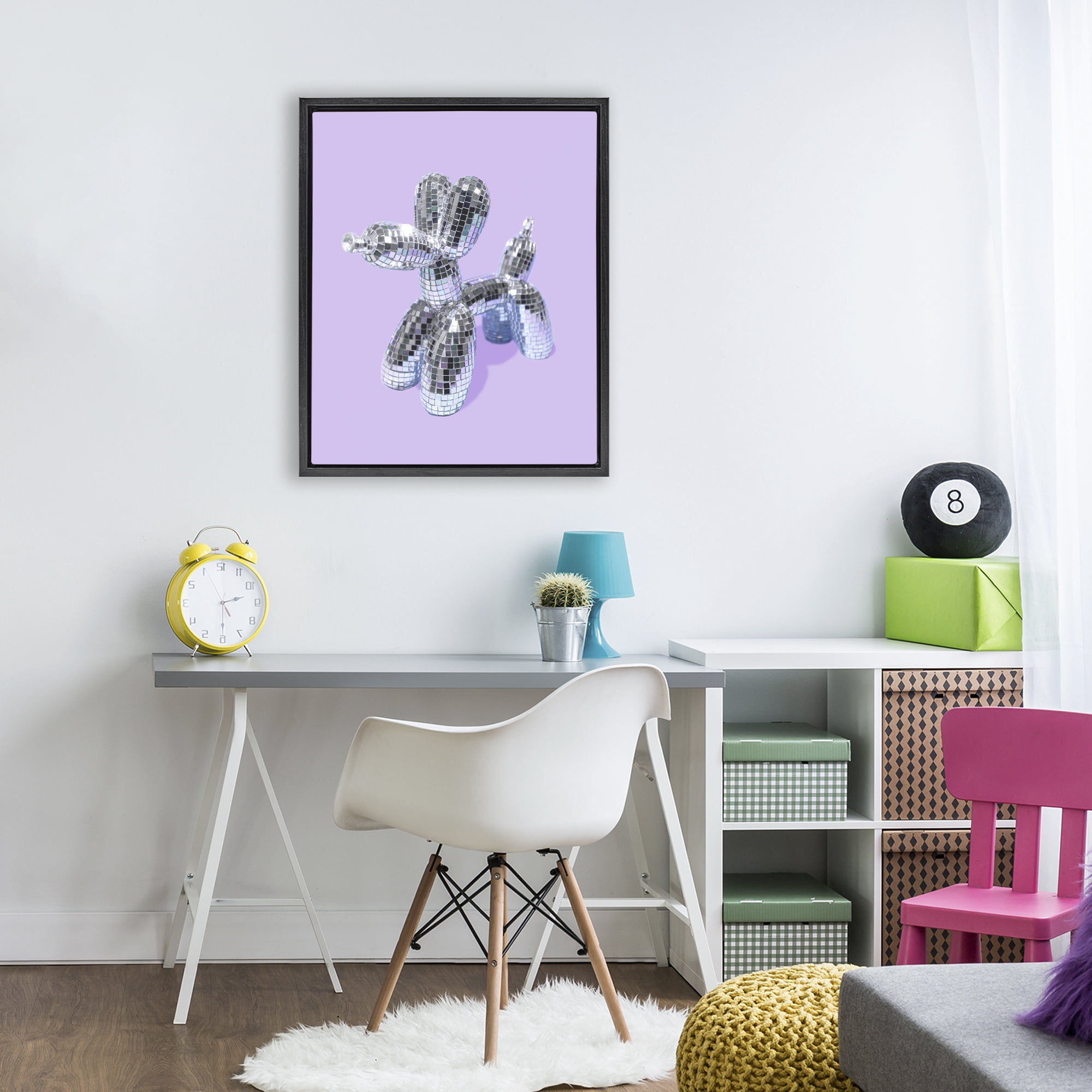 Stupell Industries Disco Balloon Animal on Lilac Black Framed Floater Canvas Wall Art, design by LISH Creative