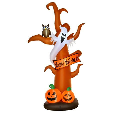 HOMCOM 9 ft Inflatable Halloween Tree w/ Ghost Pumpkin LED Party Decorations