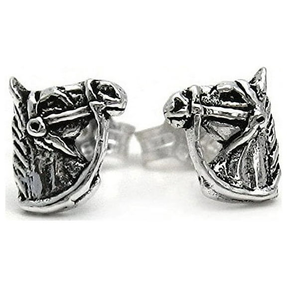 Sterling Silver Bridled Horse Head Stud Post Earrings
