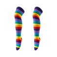 thumbnail image 4 of Whouriu Girls Rainbow Striped Over The Knee Socks Soft Polyester Stretchy Casual Dress Socks, 4 of 4
