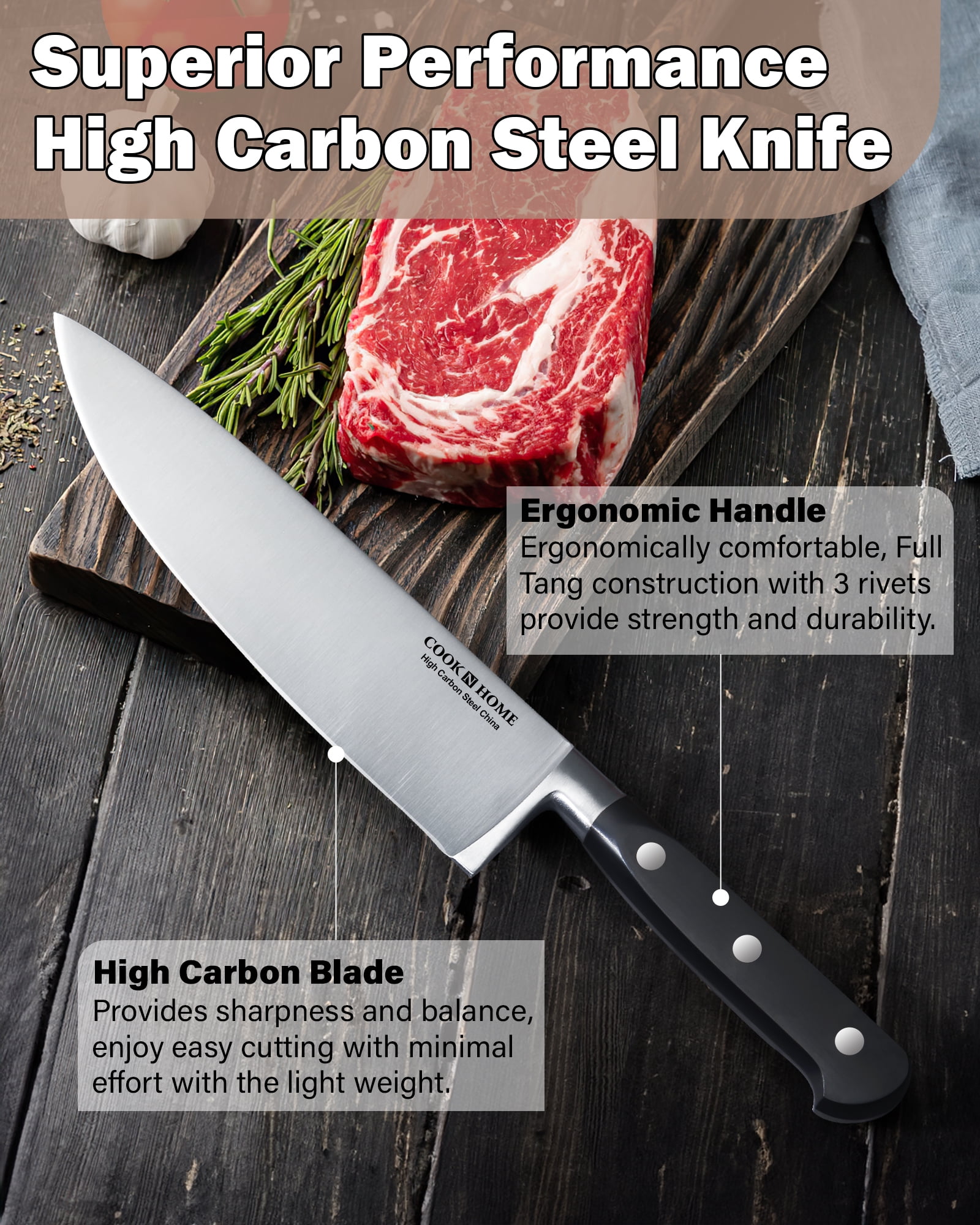 Cooks Standard Classic Cutlery  8 Inch/20cm Chef's Knife, High-Carbon Stainless Steel Serrated Blades, Ergonomic Handle, Sharp Triple Rivet