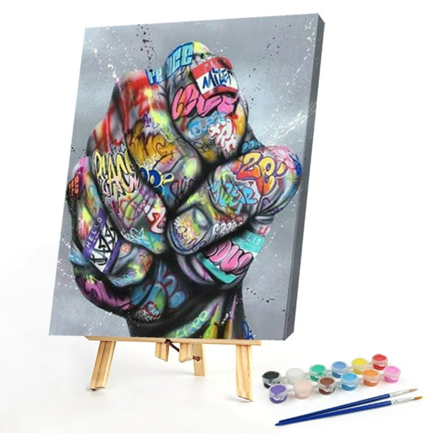 Cuadros Decorativos Graffiti Fist pintura al óleo por números Kit DIY pintura acrílica sobre lienzo sin marco Tmvgtek embutido en tela