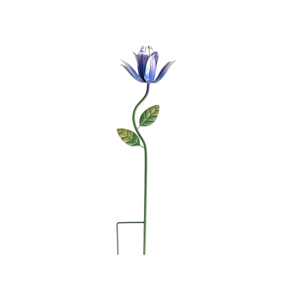 Metal Flower Garden Stakes, Purple Artificial Floral Yard Decor, Rust-Resistant Iron Wire Craft, Outdoor Garden Lawn Patio Decoration, 12-Inch Tall with Realistic Blooms