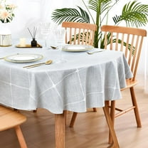 Lattice Oval Tablecloth 60 x 84 Inch Rustic Farmhouse Grey Checkered Table Cloth Cotton Linen Heavy Duty Fabric Embroidery Table Cover for Kitchen Dining Tabletop Decoration