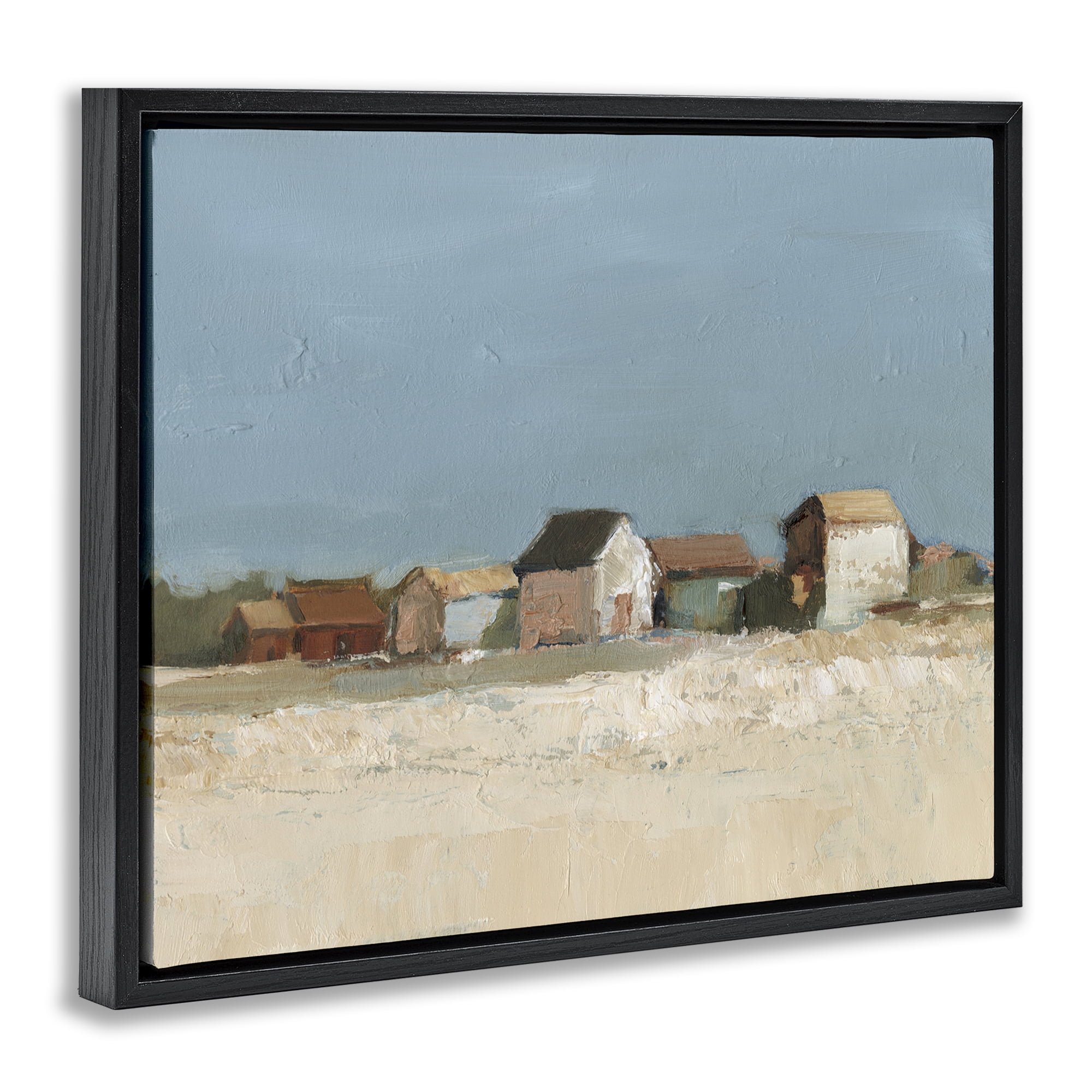 Stupell Industries Neighborhood in Distance Landscape & Nature Painting Black Floater Framed Canvas Art Print Wall Art, 21 x 17
