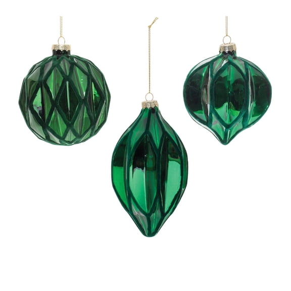 Melrose Green Textured Harlequin Glass Ornament Set of 6