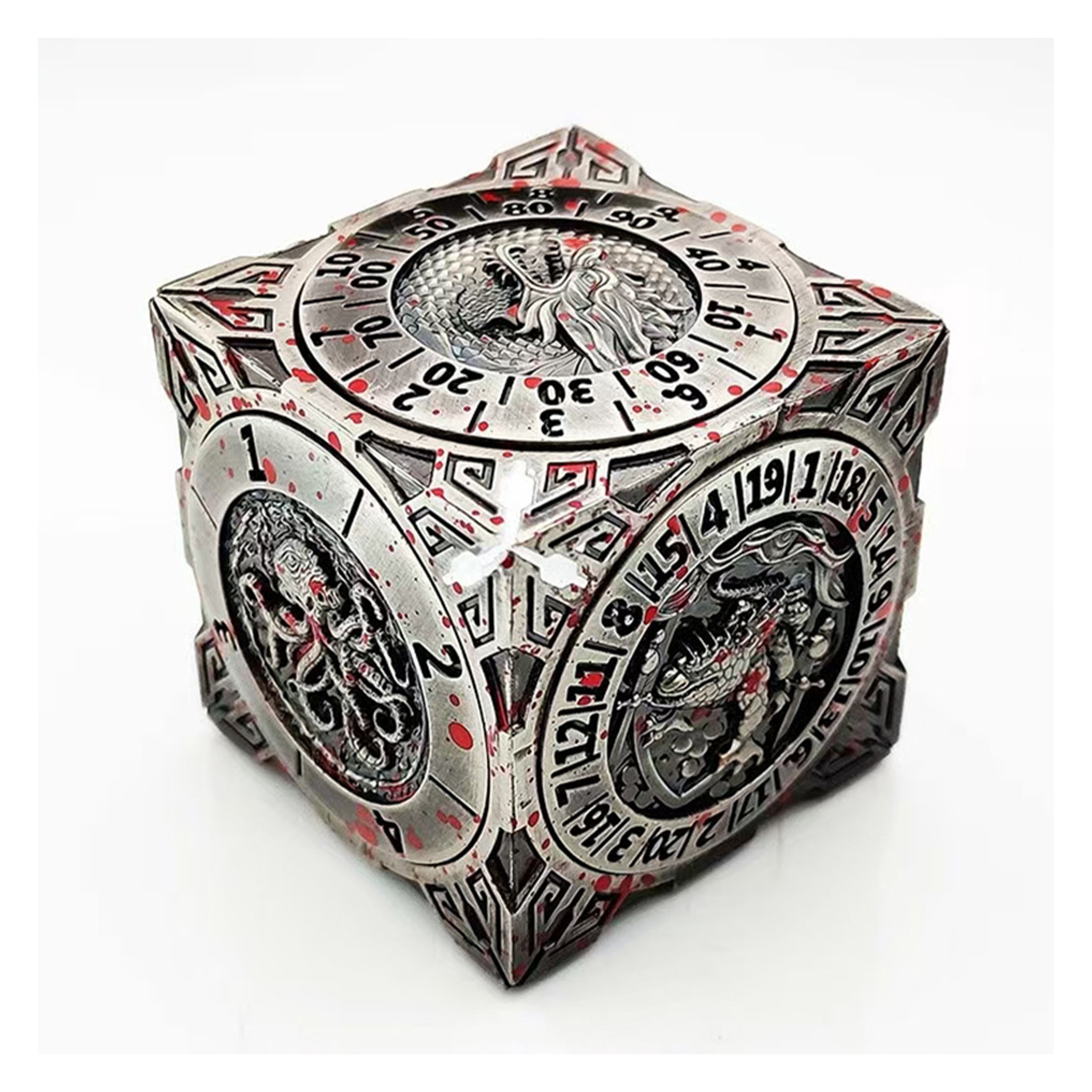 Metal hexahedral seven in one dice suit rotating DND dragon and dungeon polyhedron D6 Cthulhu COC running team,Mixed Colors