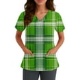 thumbnail image 4 of OIOLOYJM St. Patrick's Day Scrubs Tops for Women 2026 Lucky Stretchy Clover Print Scrubs V Neck Short Sleeve Shirts Holiday T Shirts with 2 Pockets Fluorescent Green 3XL, 4 of 4