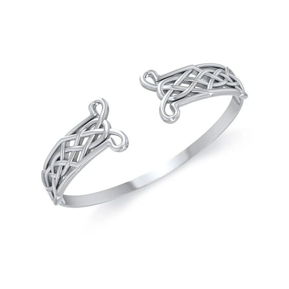 Celtic Knotwork 925 Sterling Silver Open Bangle Cuff Bracelet Fine Jewelry