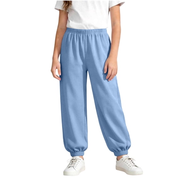 ShomPort Joggers Pants for Girls Loose Tapered Cuffed Elastic Waist Sweatpants Solid Color Casual Athletic Trousers