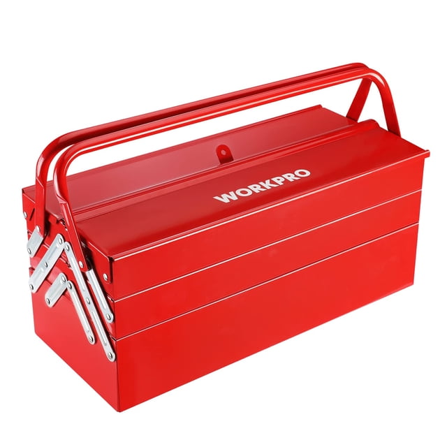 Caja de herramientas WORKPRO de metal plegable de 18 pulgadas, color rojo