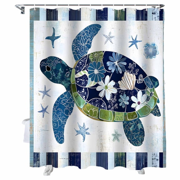 Shower Curtains Floral Turtle Bath Curtain Blue Stripes Starfish Waterproof Bathroom Shower Curtain Set with Hooks Decoration 72 x 72 Inches