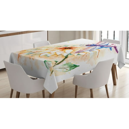 

Ambesonne Dragonfly Tablecloth Rectangular Table Cover Watercolor Lily Bloom 52 x70 Multicolor