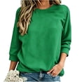 thumbnail image 2 of Soft Lightweight Crew Neck Sweatshirts for Women Solid Color Loose Winter Fashionable Casual 3/4 Sleeve Head Sweatshirt Women's Relaxed Fit Basic Pullover Tops for Daily Autumn Outfit, 2 of 5
