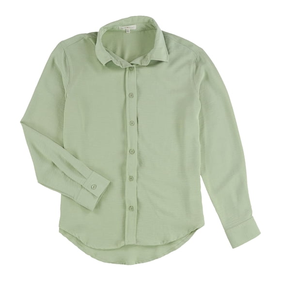 Ultra Flirt Womens Long Sleeve Button Up Shirt, brightgrn, Juniors, XS