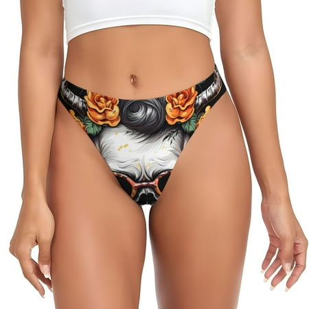 Sigee Flower Horn Skull A for Women s G-String Panty  Low Rise  Soft Lace Perfect for Everyday Wear or Special Occasions-Large