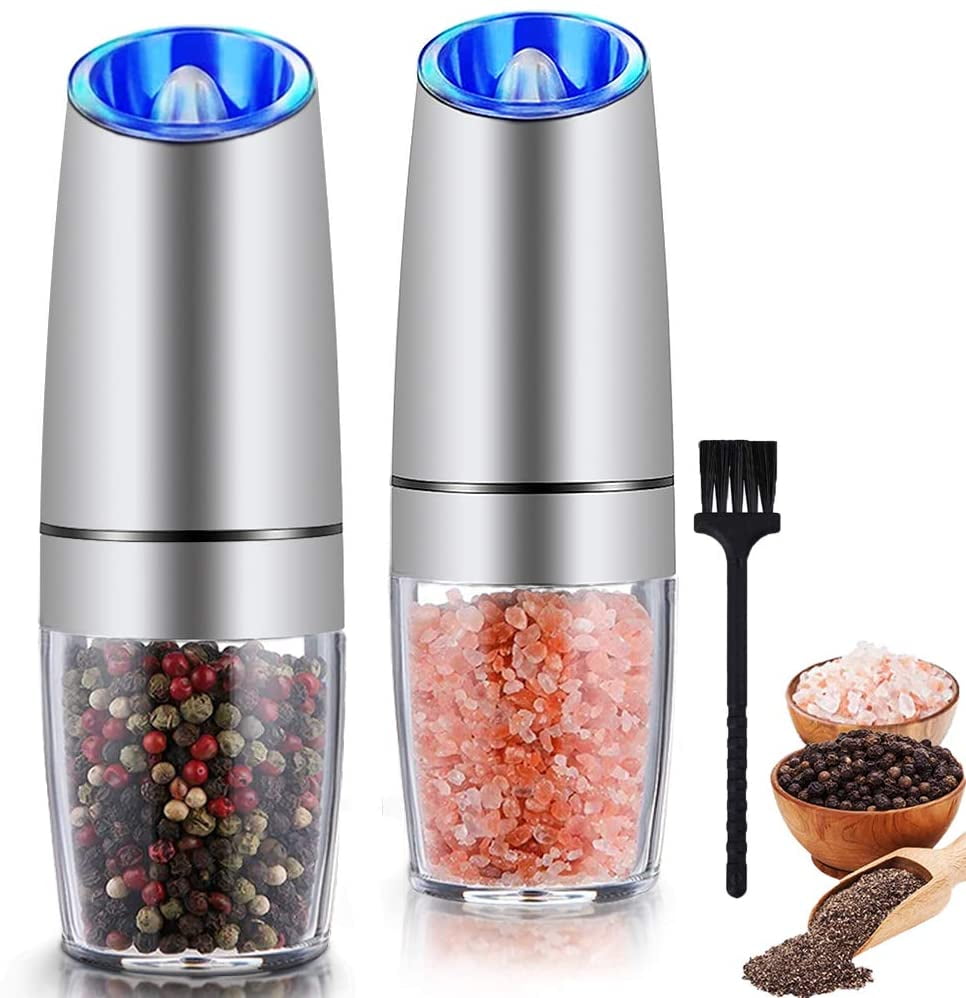 1 Pcs Electric Salt and Pepper Grinder Refillable Battery Powered Stainless Steel Automatic Pepper Mill Shaker Adjustable Coarseness 