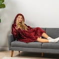 thumbnail image 6 of PAVILIA Blanket Hoodie for Women Burgundy, Sherpa Wearable Blanket Men, Cozy Oversized Sweatshirt Blanket, Warm Fleece Hooded Blanket Sweater with Sleeves and Giant Pocket, Wine Red, 6 of 9