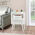 thumbnail image 6 of Rattan Nightstand, Boho Side Table with Drawer Open Shelf, Cane Accent Bedside End Table with Solid Wood Legs for Bedroom, Dorm and Small Spaces (White), 6 of 8