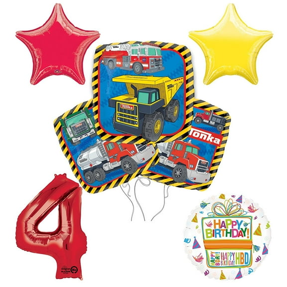 Tonka Truck 4th Birthday Party Supplies and Balloon Decoration Bouquet Kit