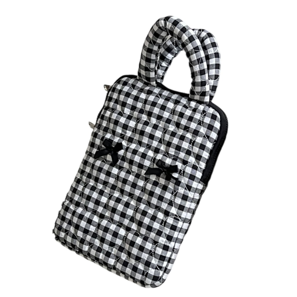 Computer Case Cloth Laptop Bag with Bows Design For Pad Tablets Travel Storage Case Checkered Shoulder Bag