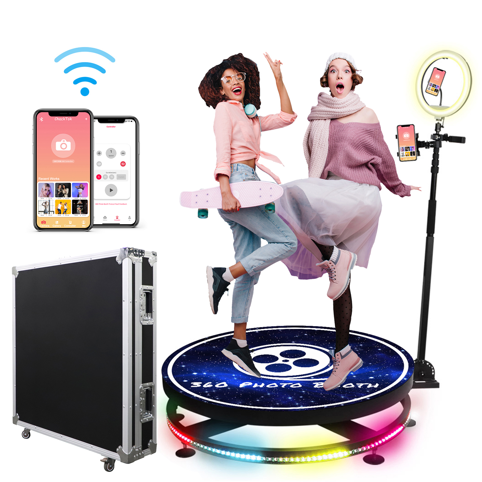 Photo Stand Machine 360 Photo Booth Machine with Ring Light Selfie Holder Camera Stand, APP ...