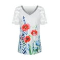 thumbnail image 3 of Cilcicy Women Raglan Sleeve Floral Print Elegant Lace Summer T-Shirts, 3 of 8