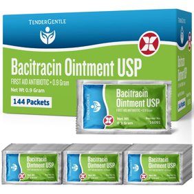 Tender Gentle Bacitracin Antibiotic Ointment Packets - 144 ct. Bacitracin Zinc USP - Infection Prevnetion - Single Use - First Aid Kits