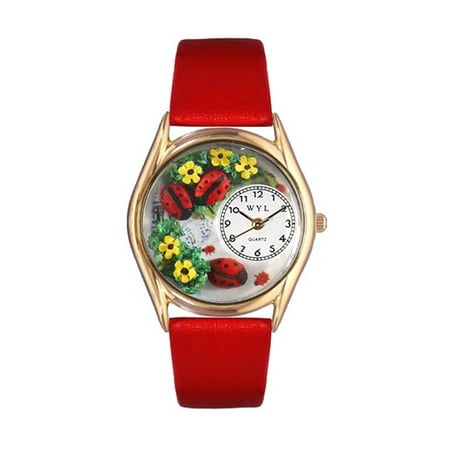 Bug Watch - Whimsical Watches Women's C1210004 Classic Gold Ladybugs Red Leather And Goldtone Watch