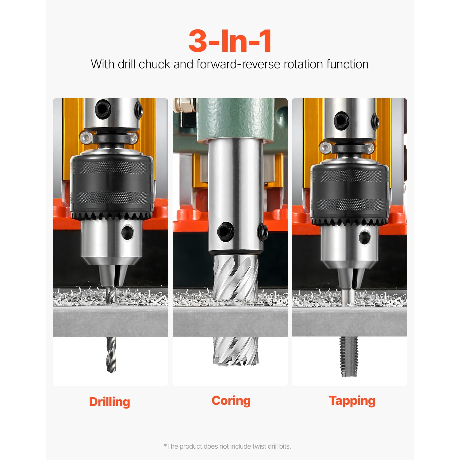 KFFKFF Magnetic Drill with 1450W Motor, 2-inch Coring Capacity, 2922 lbf Magnetic Force, Portable Electric Drill Press with 6 Coring Bits, Adjustable Speed,Ideal for Metal Drilling and Industrial Use
