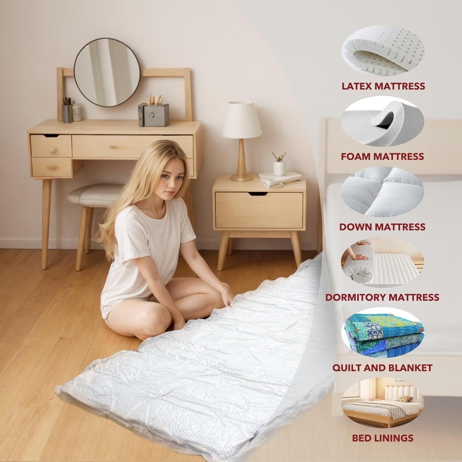 Sesiiduo Mattress Vacuum Bag for Moving, Vacuum Seal Mattress Bag for Memory Foam, Compression and Storage for Returns, Leakproof Valve and Double Zip Seal (Queen)