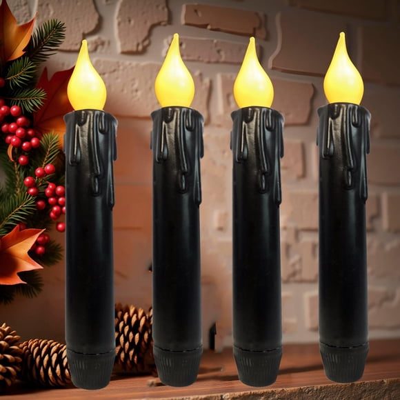 Velas LED de Cera Negra LINCOUNTRY a Pilas, Vela Cónica de 17 cm con Efecto Parpadeante