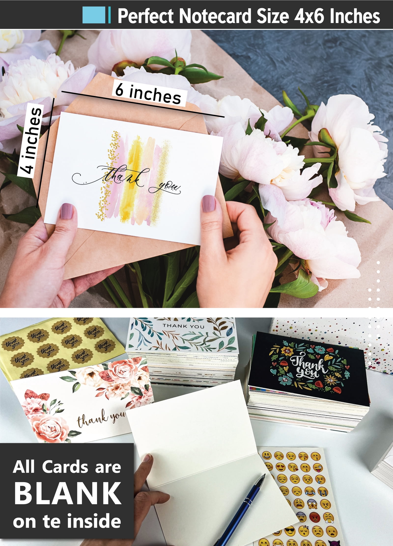 100 Thank You Cards 4x6 with Envelopes – Unique Designs for Business or Events