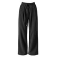 thumbnail image 7 of ZHYou No Boundarie Corduroy Pants for Women Ribbed Knit Drawstring High Waist Wide Leg Loose Casual Trousers with Pockets,Black,Size M, 7 of 7