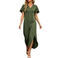thumbnail image 6 of zbxnLI Summer Dress for Womens V Neck Short Sleeve T Shirt Dresses Casual Loose Beach Vacation Long Sundress, 6 of 7