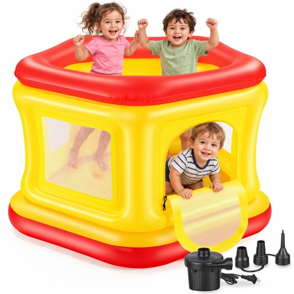 Wisairt 59.8in Inflatable Bounce House with Electric Air Pump,3-in-1 Bouncy House for Toddler Ages 1-4, Indoor Outdoor