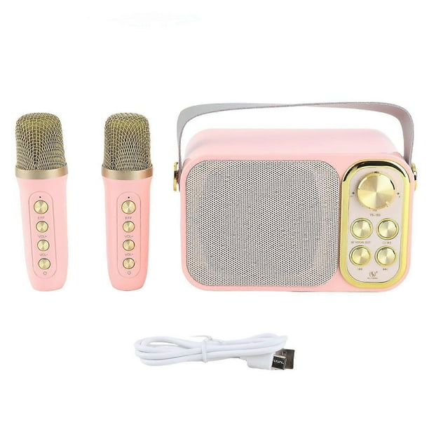 Karaoke Machine with 2 Microphones, All-in-One Karaoke Machine, Portable Bluetooth Singing Machine for Home Party, Pink