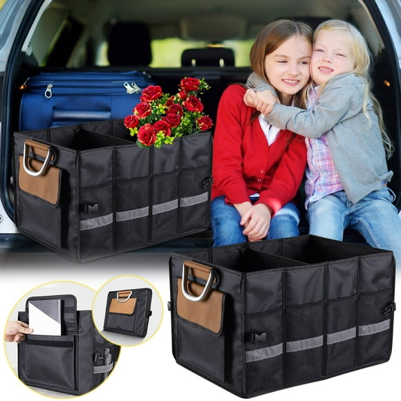 TopLLC Compact Black Car Trunk Organizer With Adjustable Straps