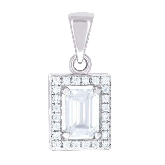 925 Sterling Silver Womens Emerald-Cut Round Cubic Zirconia Fashion Charm Pendant Necklace 16.9x7.5mm Wide Pendant for W