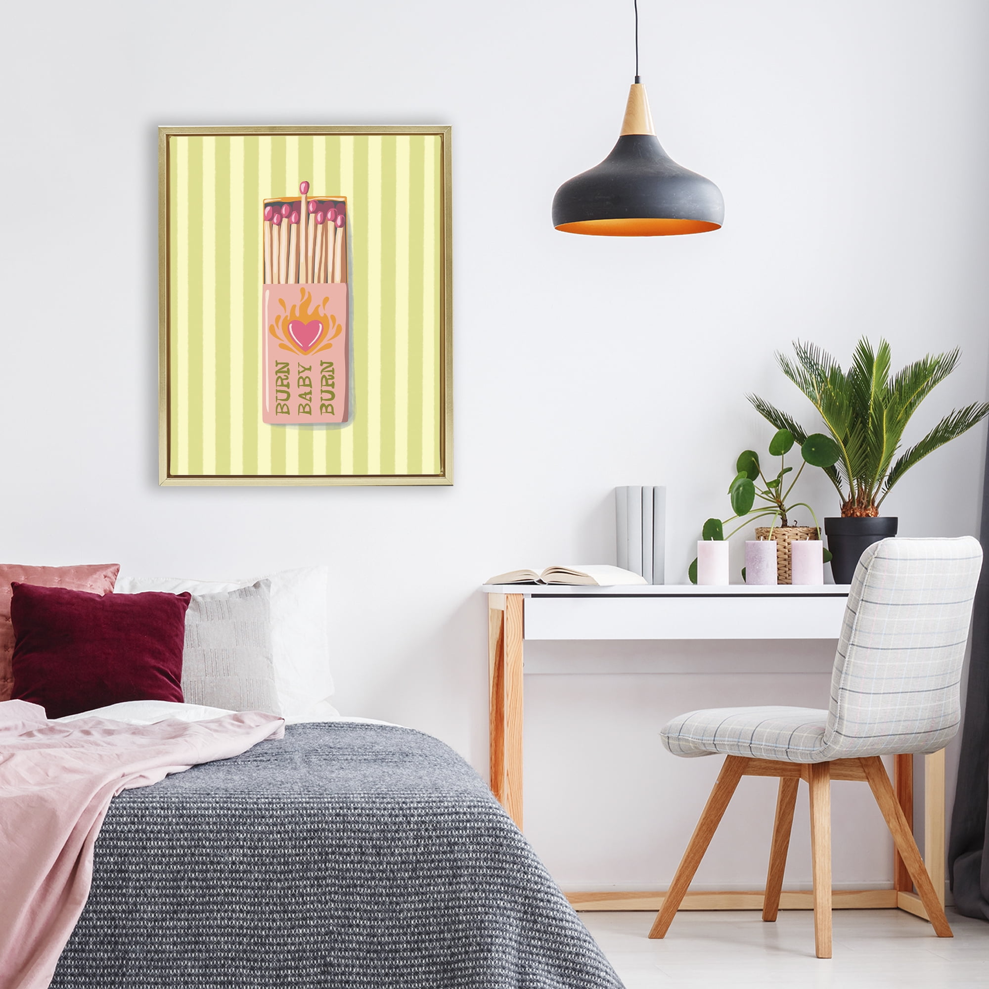 Burn Baby Matches Gold Framed Floater Canvas Wall Art, design by Elyse Anastacia
