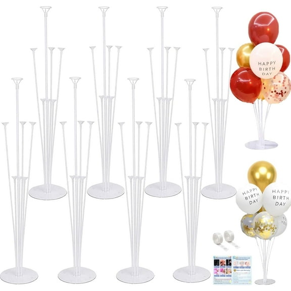 8 Sets Balloon Stand Kits, Balloon Sticks Holder with Base for Table Baby Shower Gender Reveal Birthday Party Decoration, Polyvinyl Chloride (PVC)