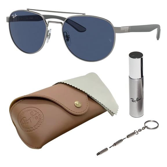 Ray-Ban RB3736 Square-Round Shaped Non-Polarized Sunglasses for Men & Women - Includes Official RAYBAN Eyewear Kit - Ideal Formal & Casual Wear Sunglasses - Dark Blue Lens