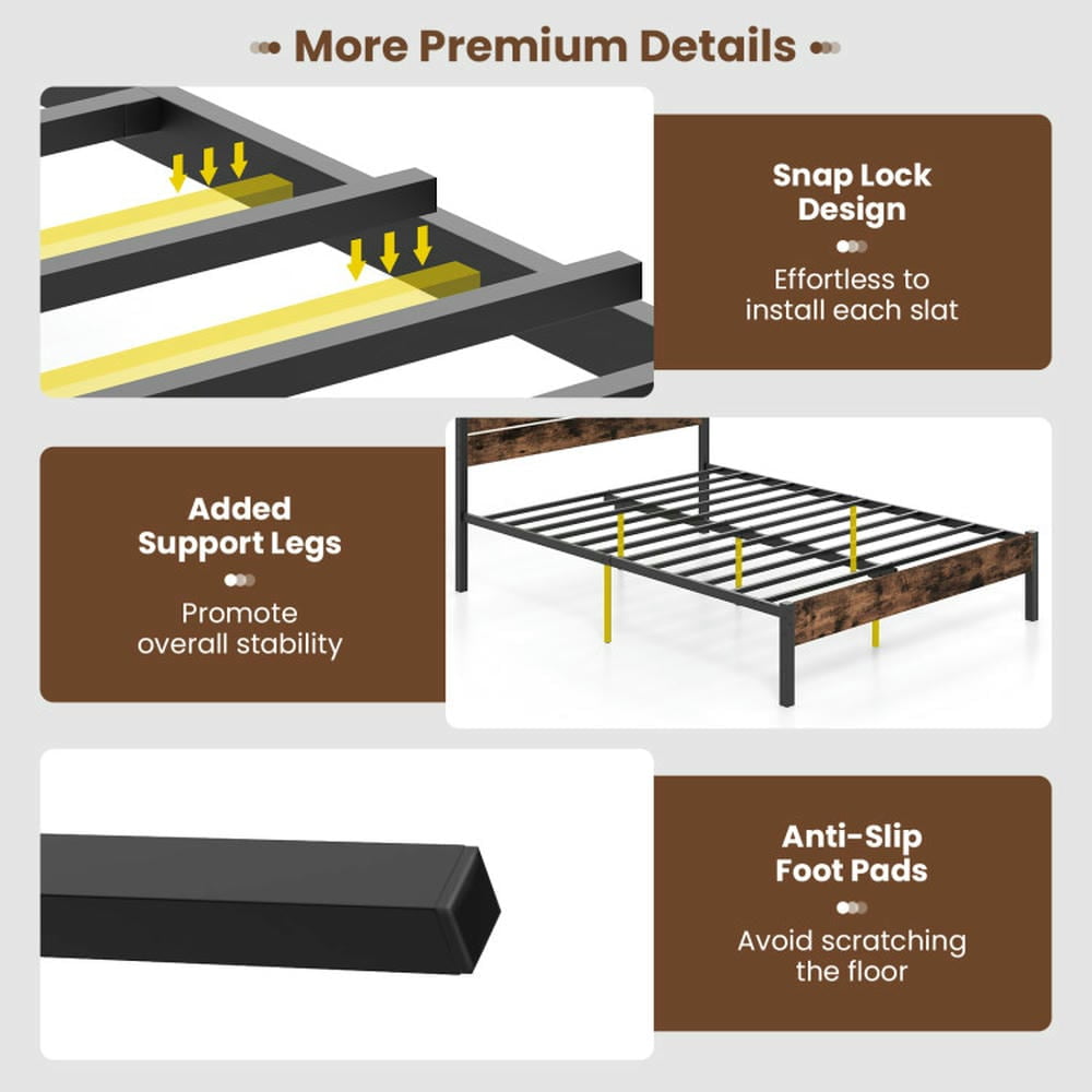 Barara King Bedroom Bed Frame, Bed Platform Frame,Full/King/Queen/Twin Size Bed Frame with High Headboard and Mute Bar-Queen Size
