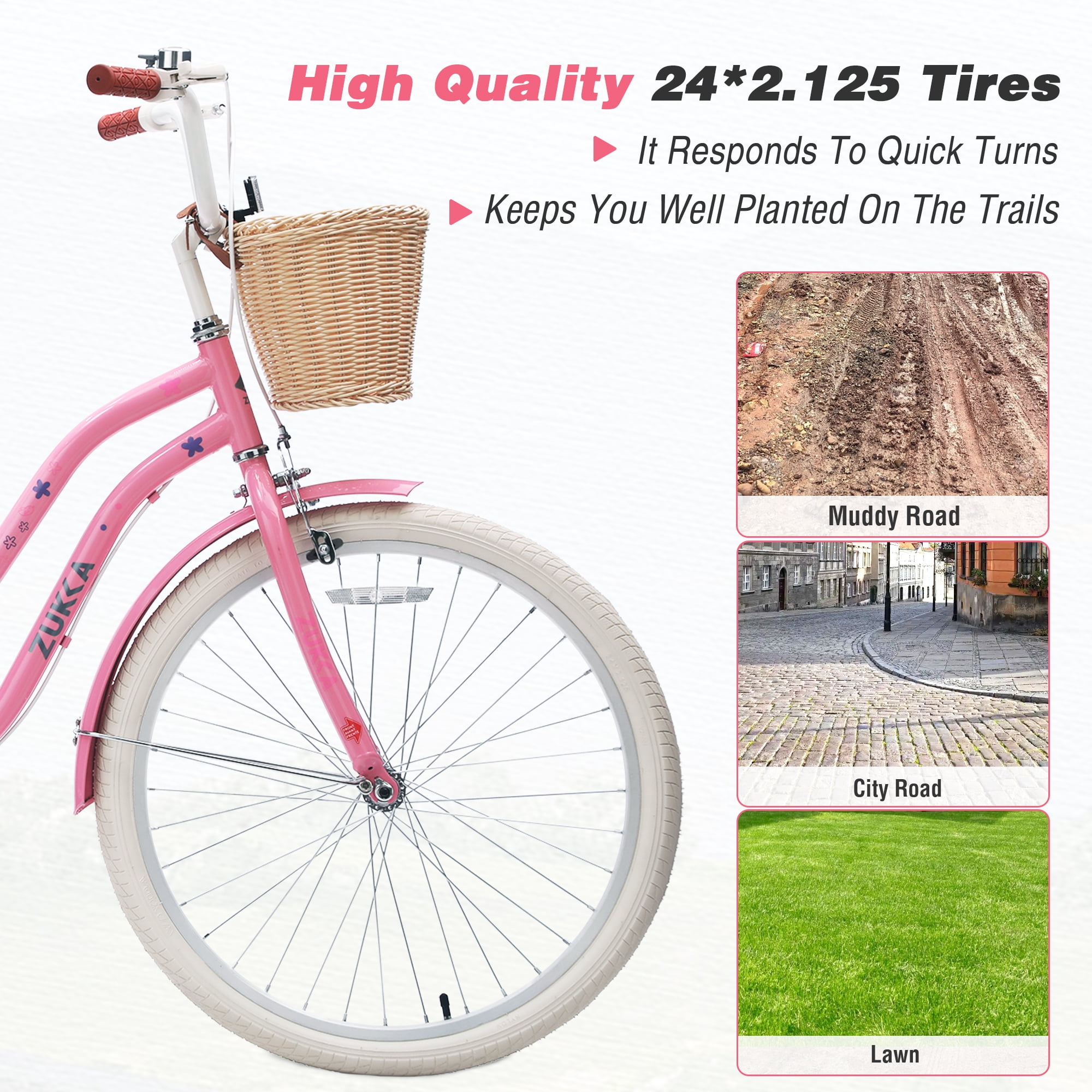 f h・limahana Meghna 24 inch Cruiser Bike Single Speed Dual Brake with Woven