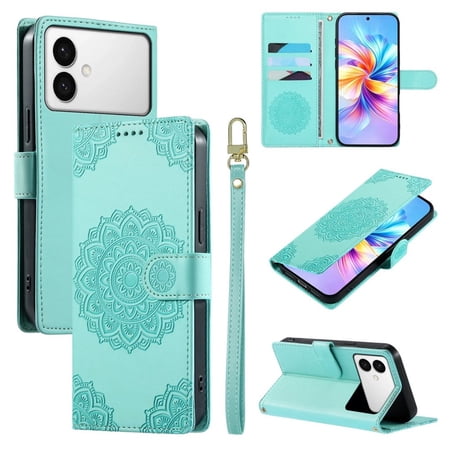 Leather Case For Samsung Galaxy S26 Edge 5G 6.7 Embossed Totem Wallet With Card Holder Wristband Shockproof Kickstand Magnetic Cover Light Green For Galaxy S26 Edge 5G