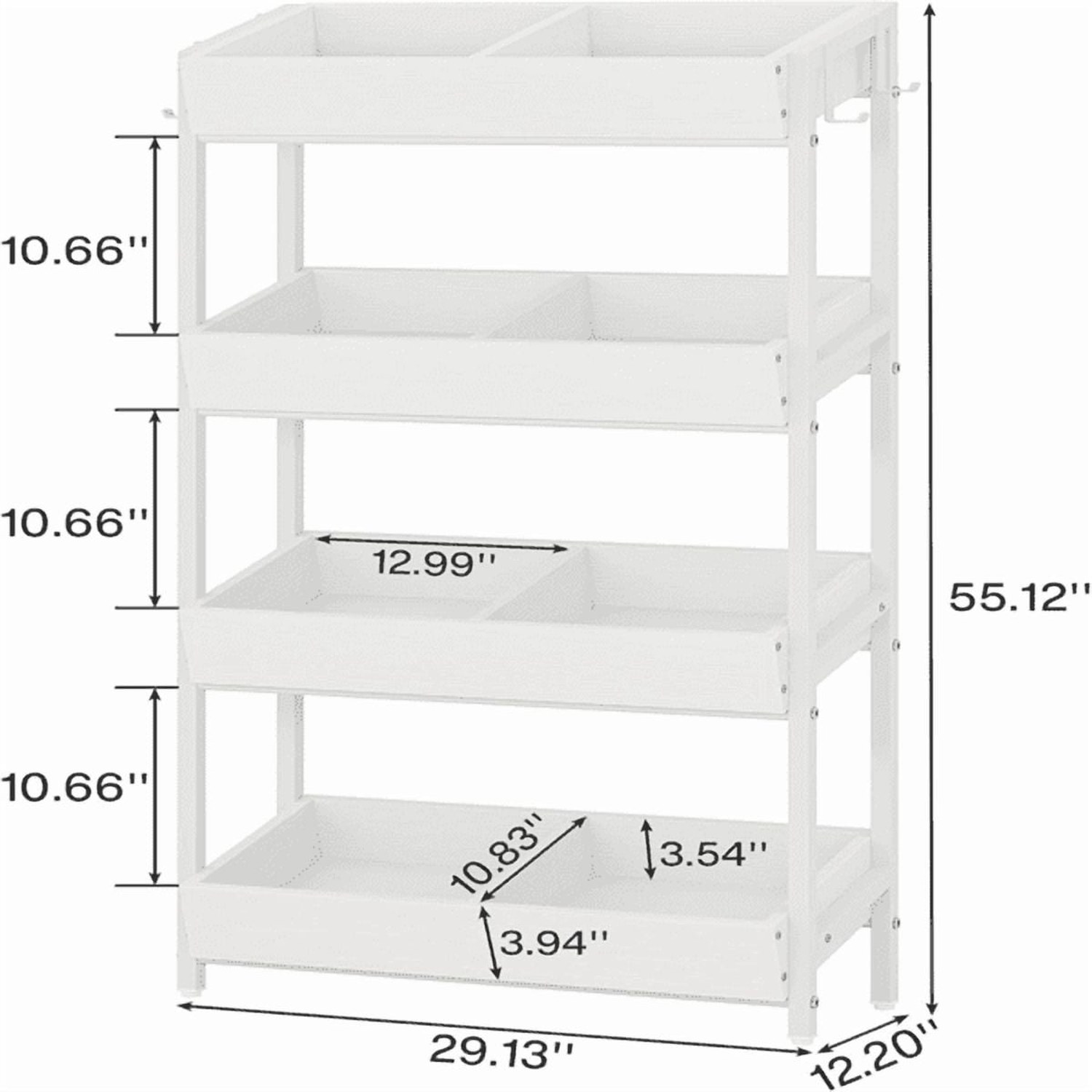 4-Tier Retail Display Rack Stand, Particleboard Shelves with 4 Metal Hooks, Heavy-Duty Metal Frame for Retail, Kitchen & Office