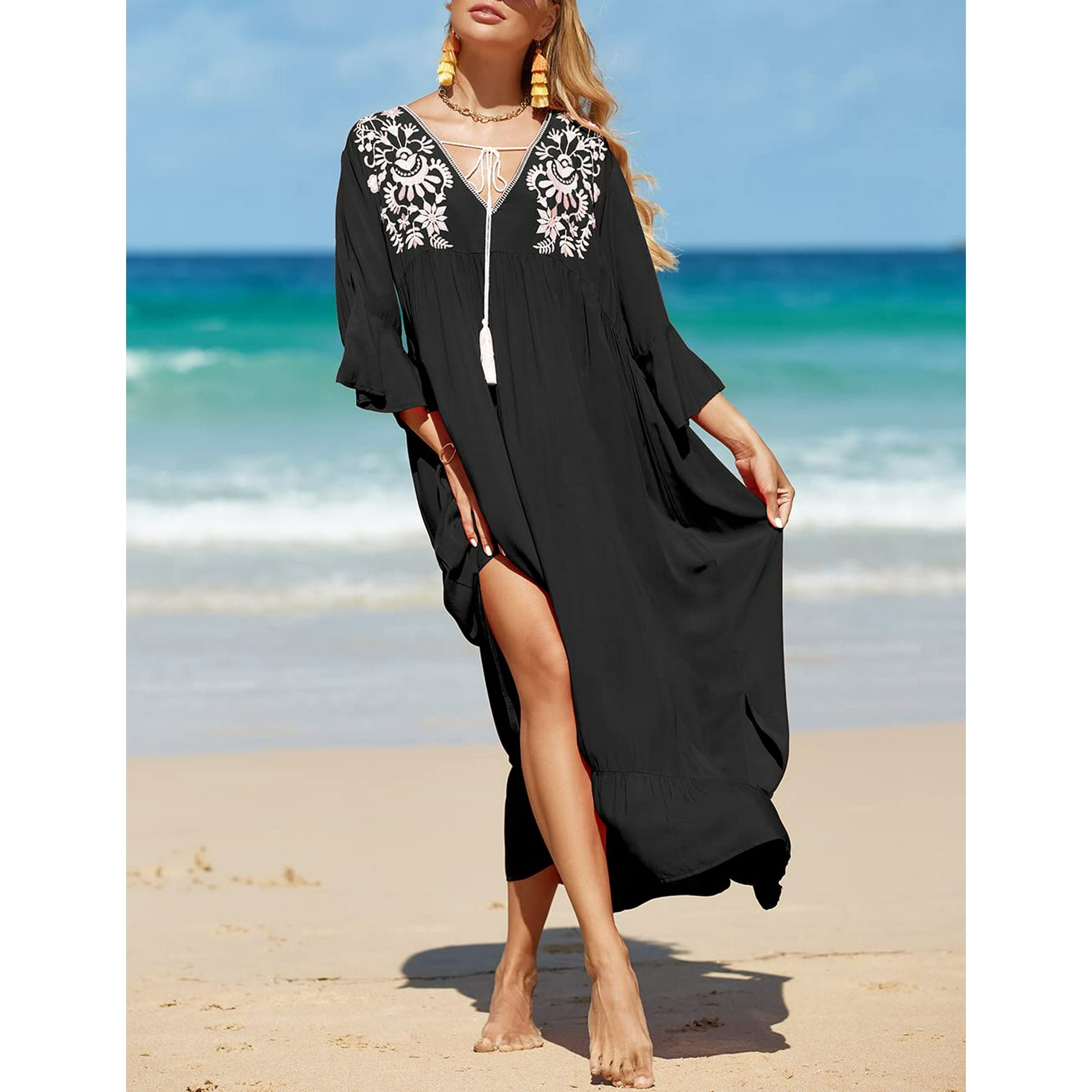 mesh cover up dress plus size LOUSEA Women mesh Sheer Cover up Short Sleeve Swimsuit Cover up Vneck Lightweight Beach Plus Size Tunic Dresses (Black,One Size,US,Alpha,One Size,Regular,Regular) at Amazon Women's Clothing store