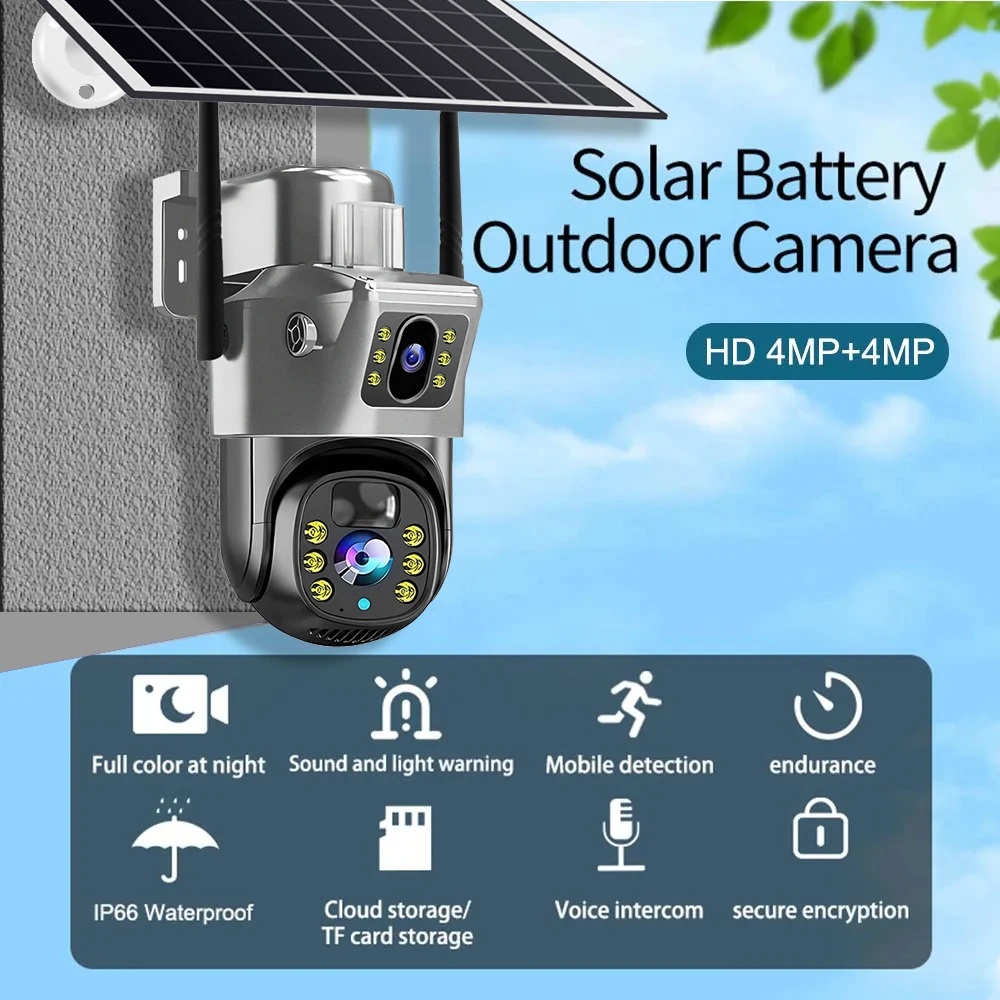 8MP 4K Wireless Solar Camera WIFI Sim Outdoor Dual Lens IP Camera PIR Night Vision V380 Pro CCTV Security Protection Monitor